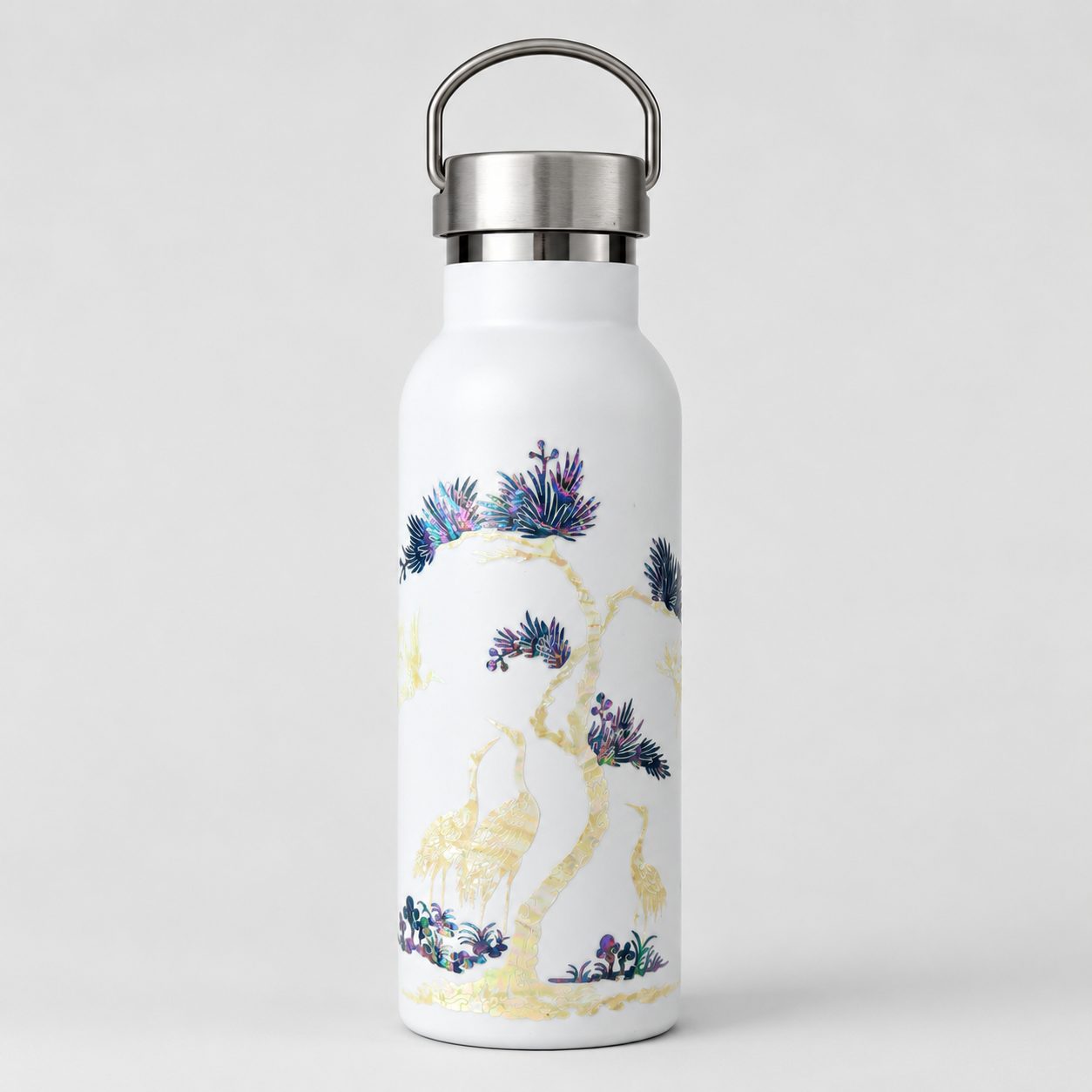Pine and crane handle mother-of-pearl tumbler (white)